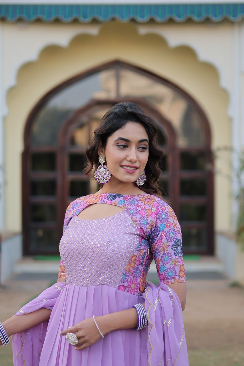 Lavender Color Elegance Premium Designer Readymade Gown with Dupatta