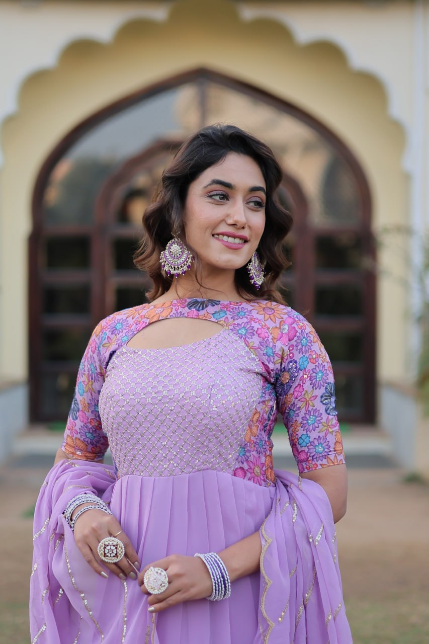 Lavender Color Elegance Premium Designer Readymade Gown with Dupatta