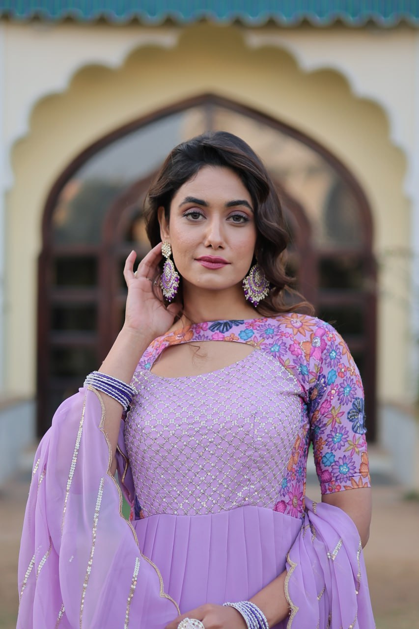 Lavender Color Elegance Premium Designer Readymade Gown with Dupatta