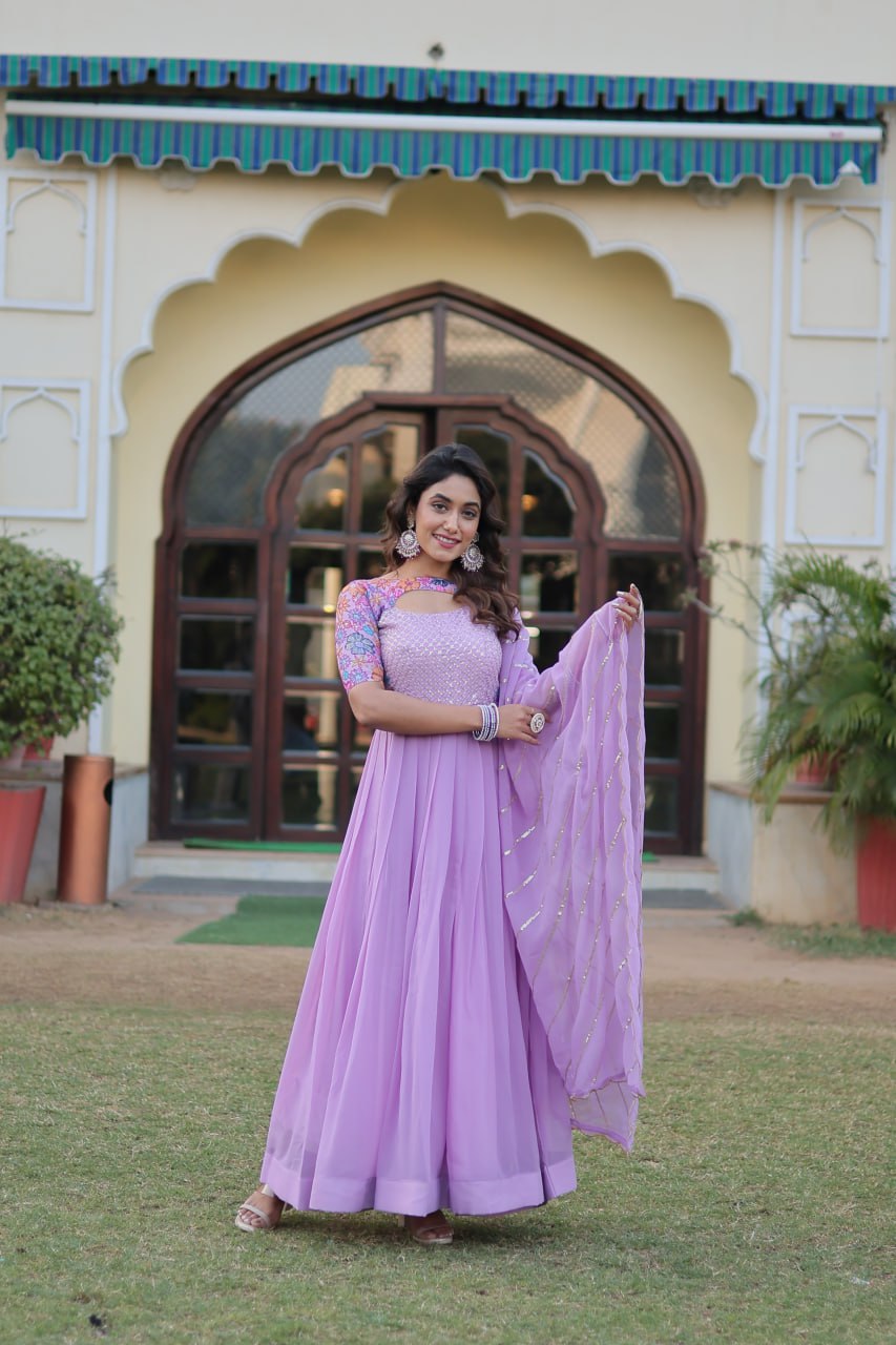 Lavender Color Elegance Premium Designer Readymade Gown with Dupatta