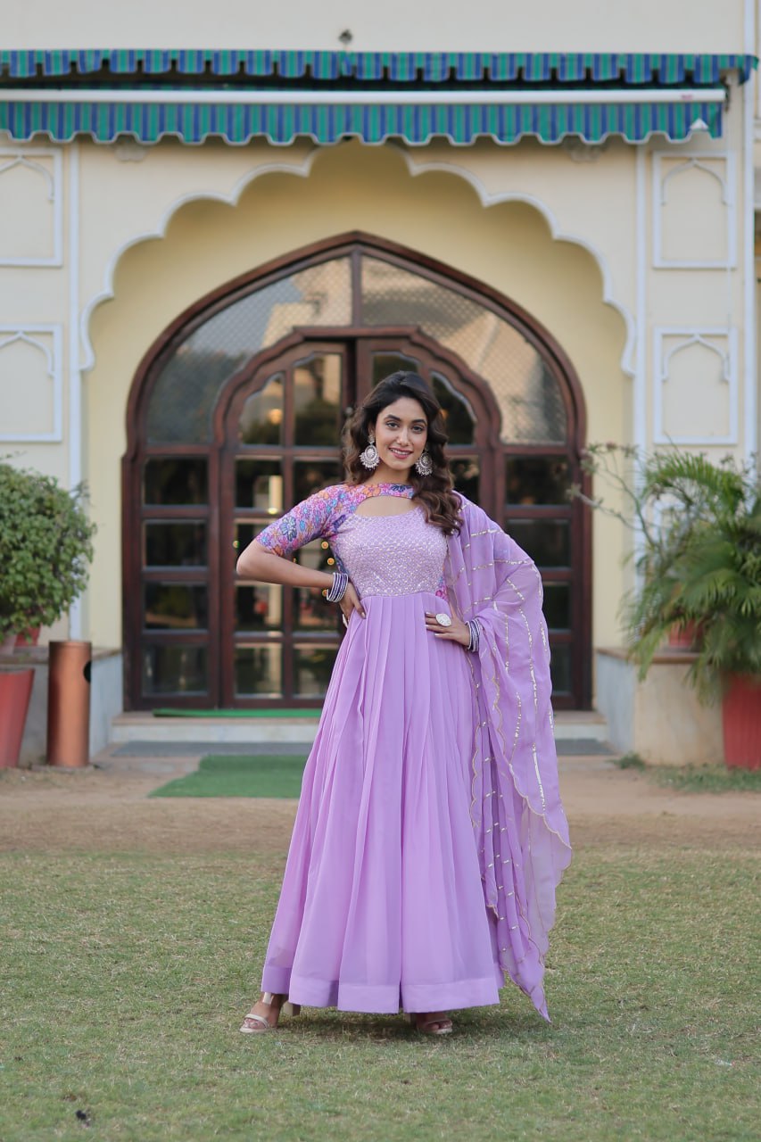 Lavender Color Elegance Premium Designer Readymade Gown with Dupatta