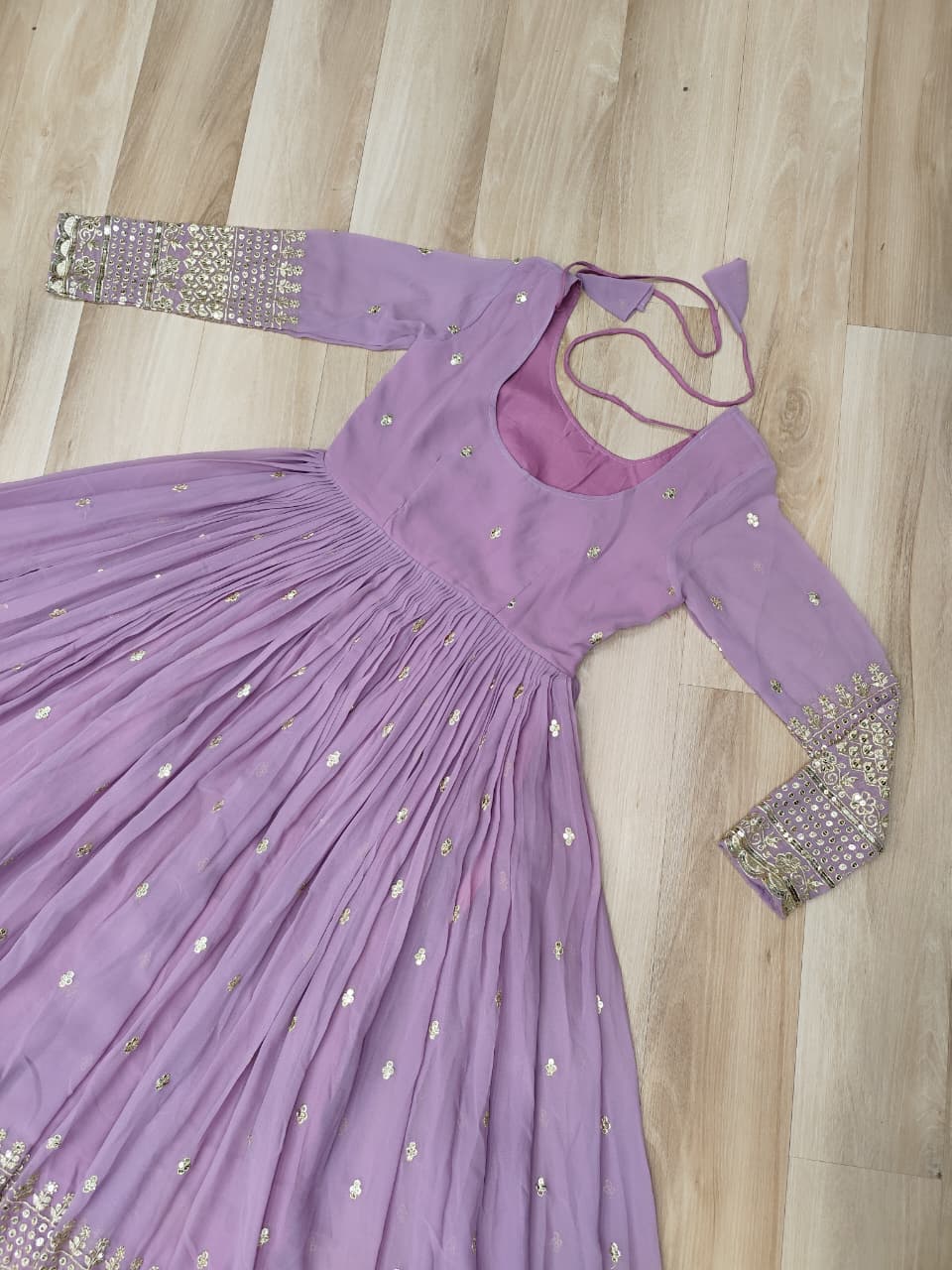 Lavender Designer Dusty-Tone Faux Georgette Gown with Embroidery & Sequins Dupatta
