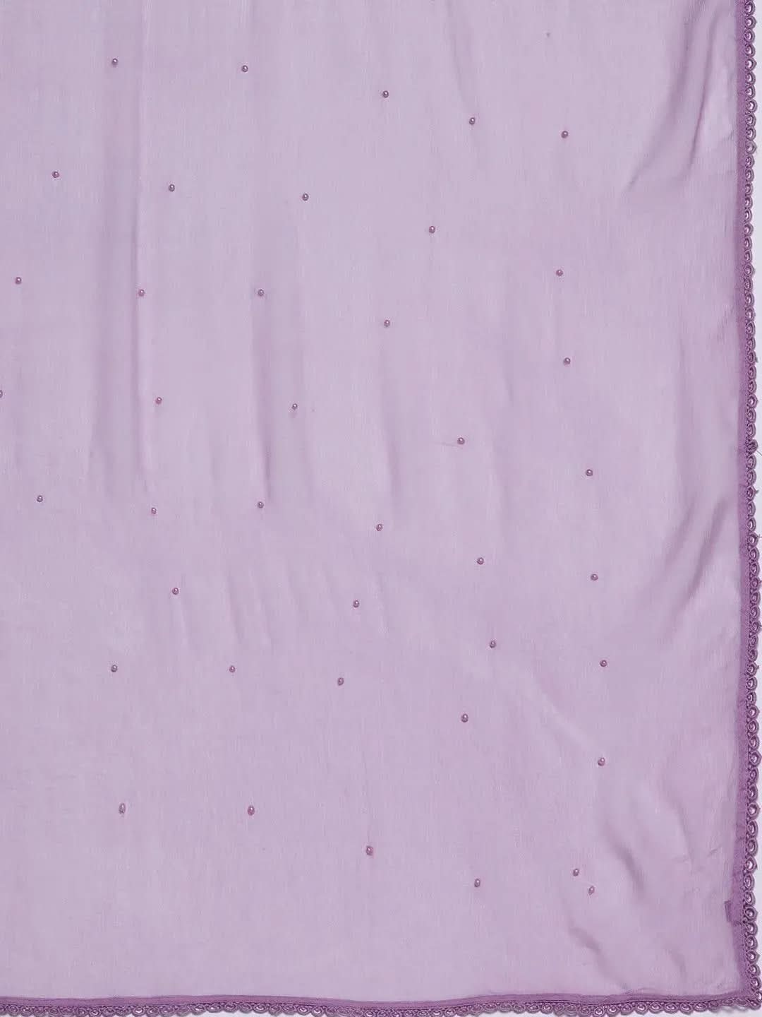 Mameraa Lavender Embroidered Cotton Straight Kurta With Trousers & Dupatta