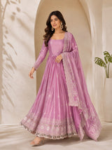 Lavender Fandy Satin Anarkali Gown