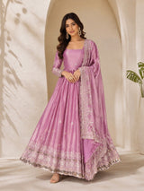 Lavender Fandy Satin Anarkali Gown