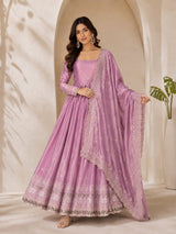 Lavender Fandy Satin Anarkali Gown