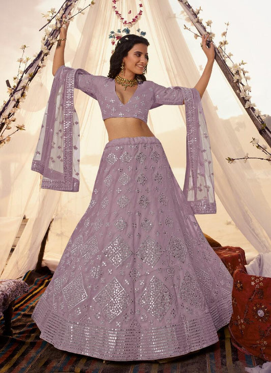 Lavender Foil Mirror Resham Lehenga Choli Set