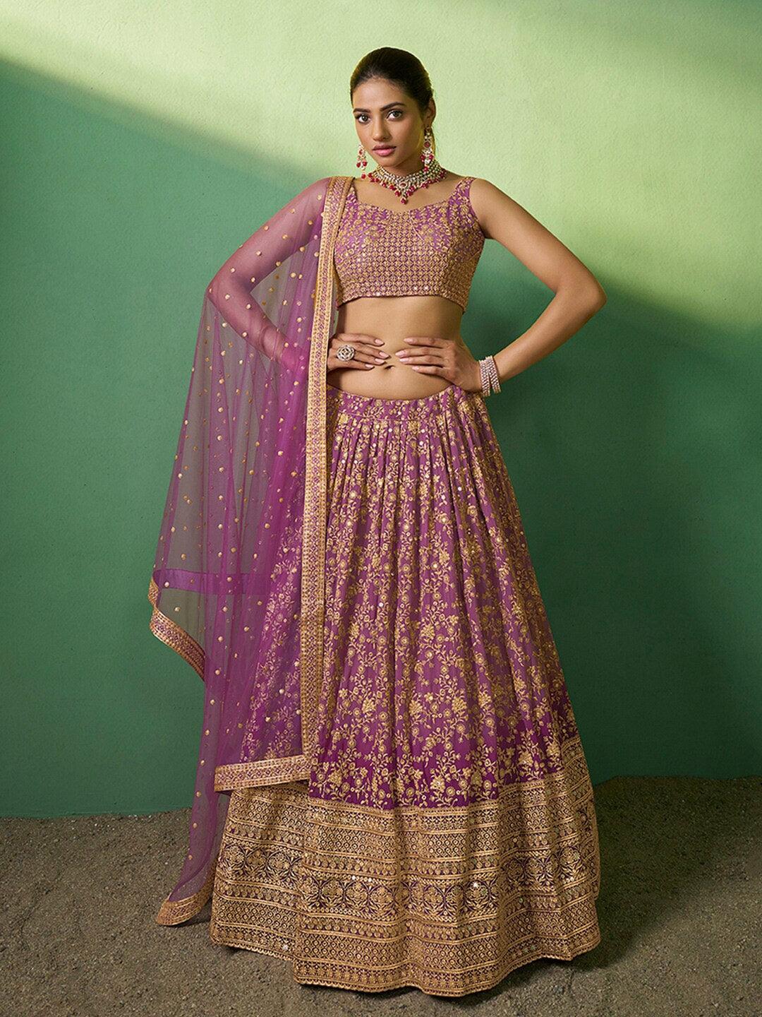 Lavender Georgette Embroidered Floral Lehenga Choli