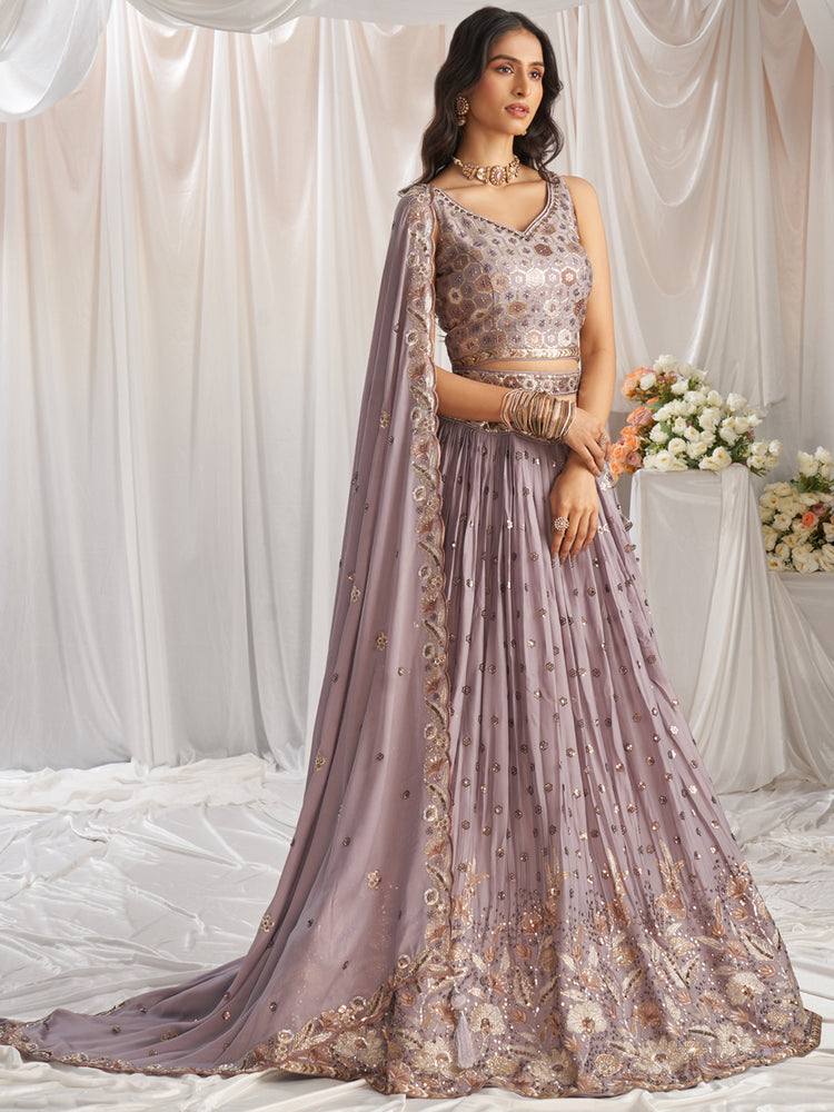 Lavender Georgette Sequin embroidery Semi-Stitched Lehenga choli & Dupatta