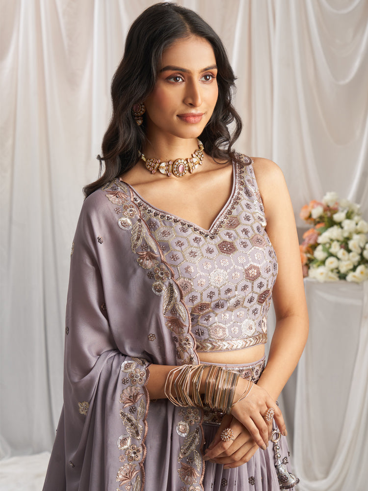 Lavender Georgette Sequin embroidery Semi-Stitched Lehenga choli & Dupatta