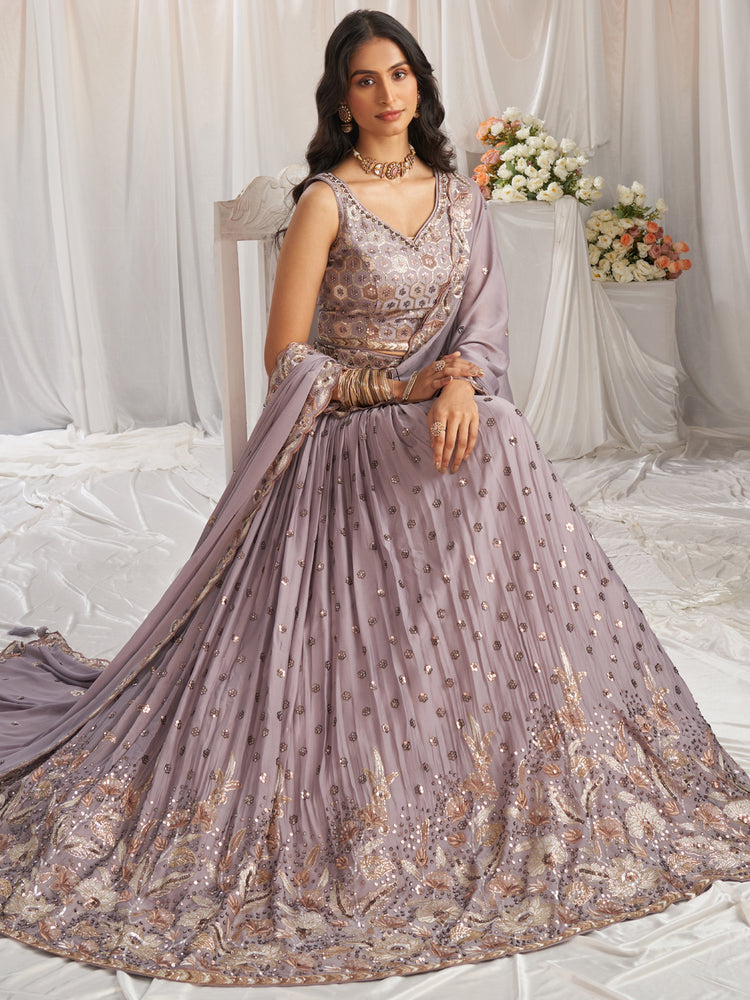 Lavender Georgette Sequin embroidery Semi-Stitched Lehenga choli & Dupatta
