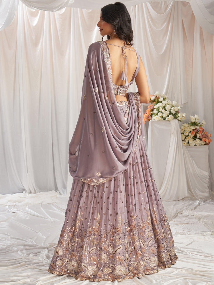 Lavender Georgette Sequin embroidery Semi-Stitched Lehenga choli & Dupatta