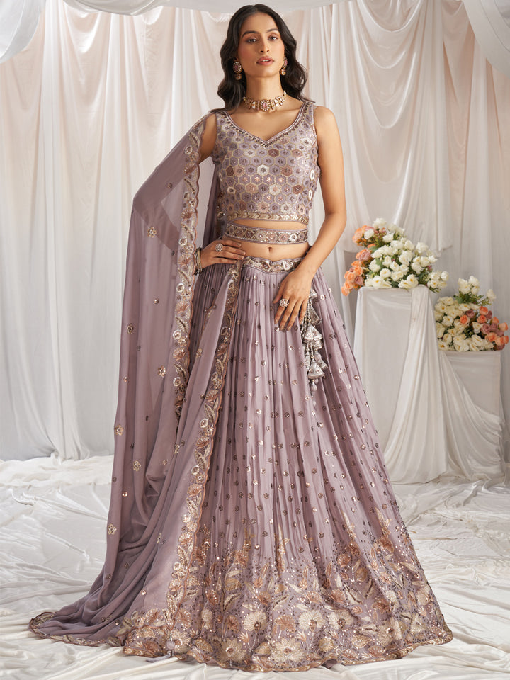 Lavender Georgette Sequin embroidery Semi-Stitched Lehenga choli & Dupatta