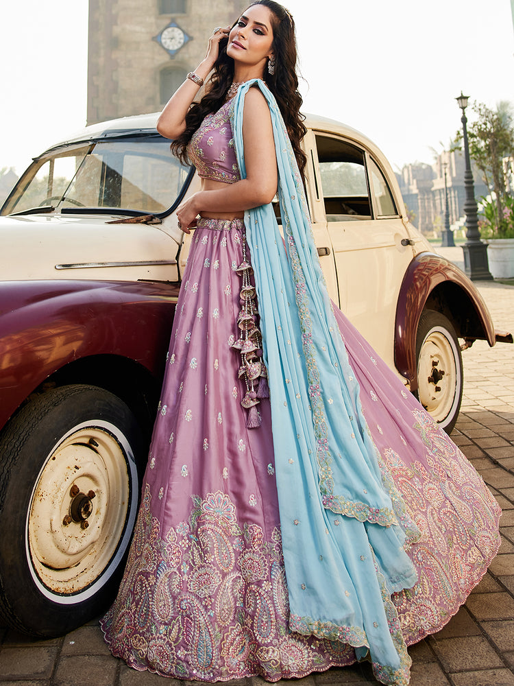 Lavender Georgette Sequins embroidery Semi-Stitched Lehenga choli & Dupatta