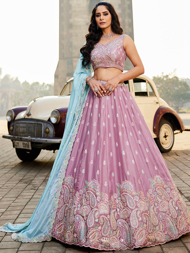 Lavender Georgette Sequins embroidery Semi-Stitched Lehenga choli & Dupatta