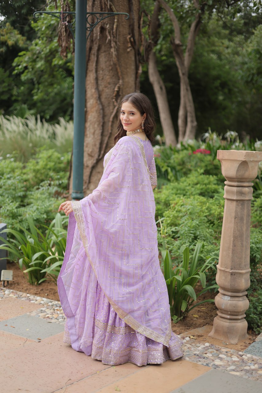 Elegant Lavender Jacquard Lehenga Choli with Sequins Embroidery