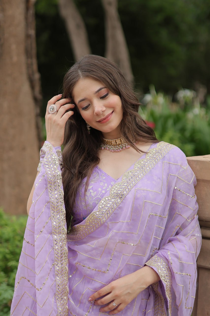 Elegant Lavender Jacquard Lehenga Choli with Sequins Embroidery