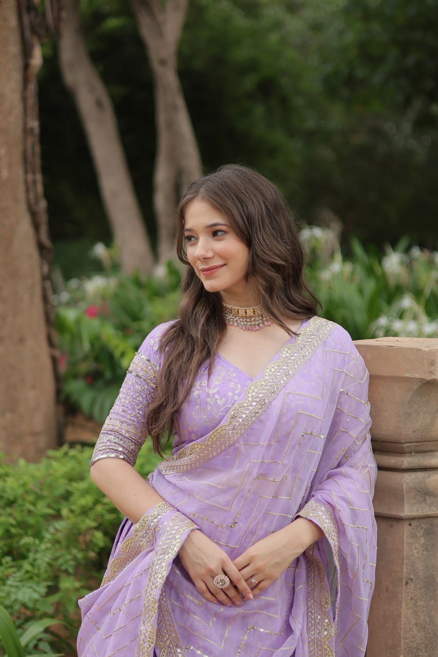 Elegant Lavender Jacquard Lehenga Choli with Sequins Embroidery