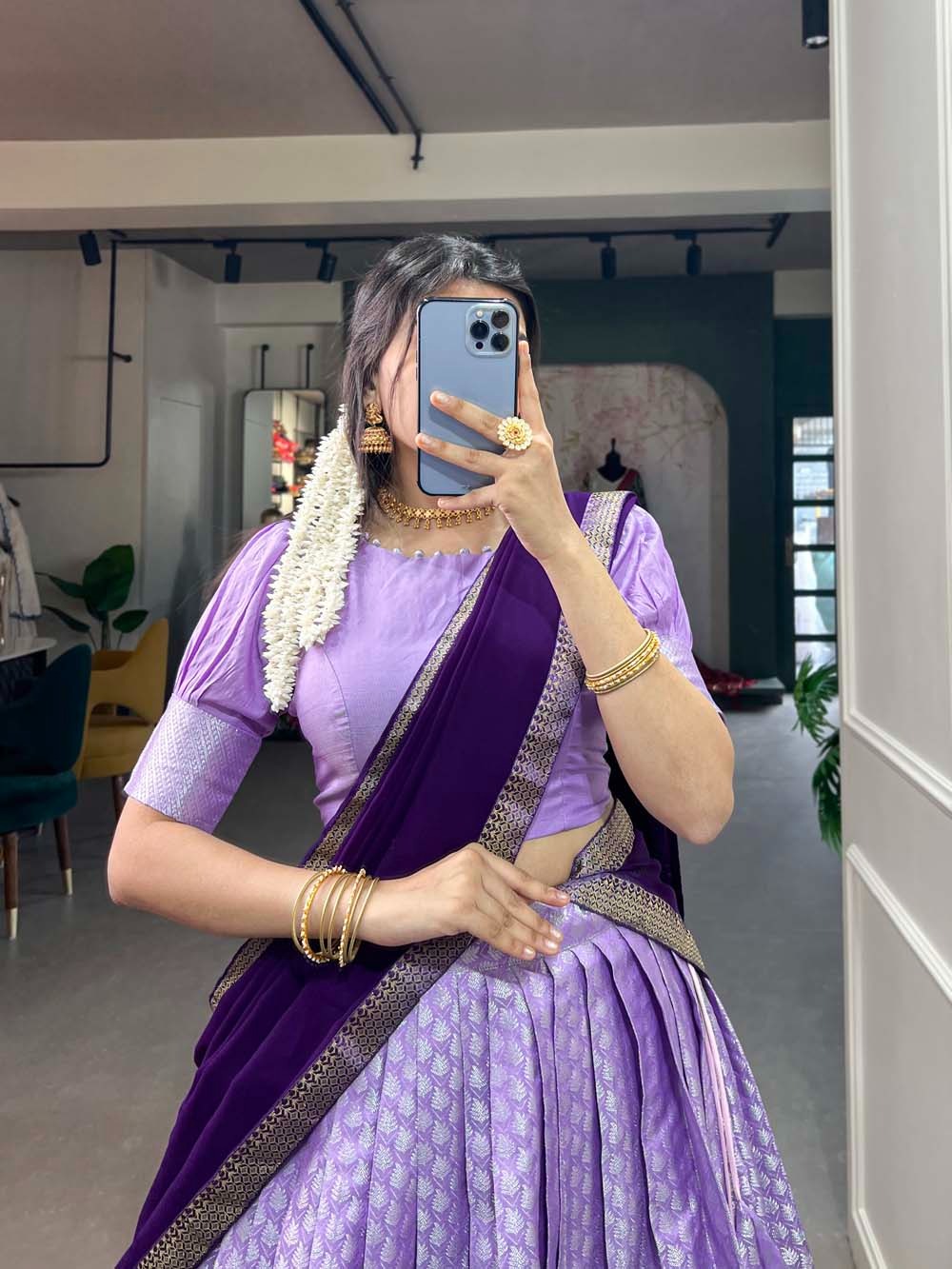 Captivating Lavender Jacquard Lehenga Choli Set - Graceful Weaves and Modern Flair