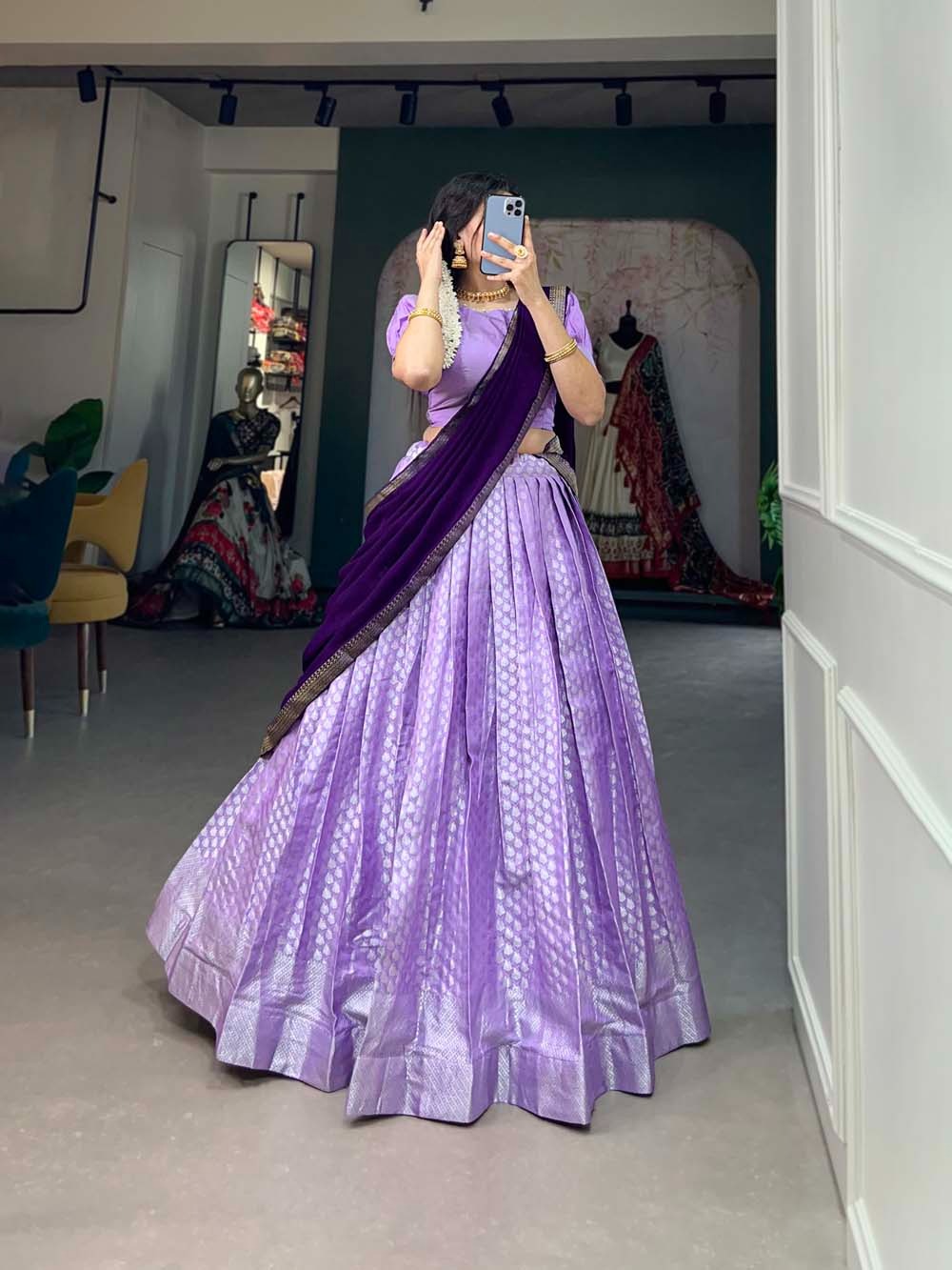 Captivating Lavender Jacquard Lehenga Choli Set - Graceful Weaves and Modern Flair