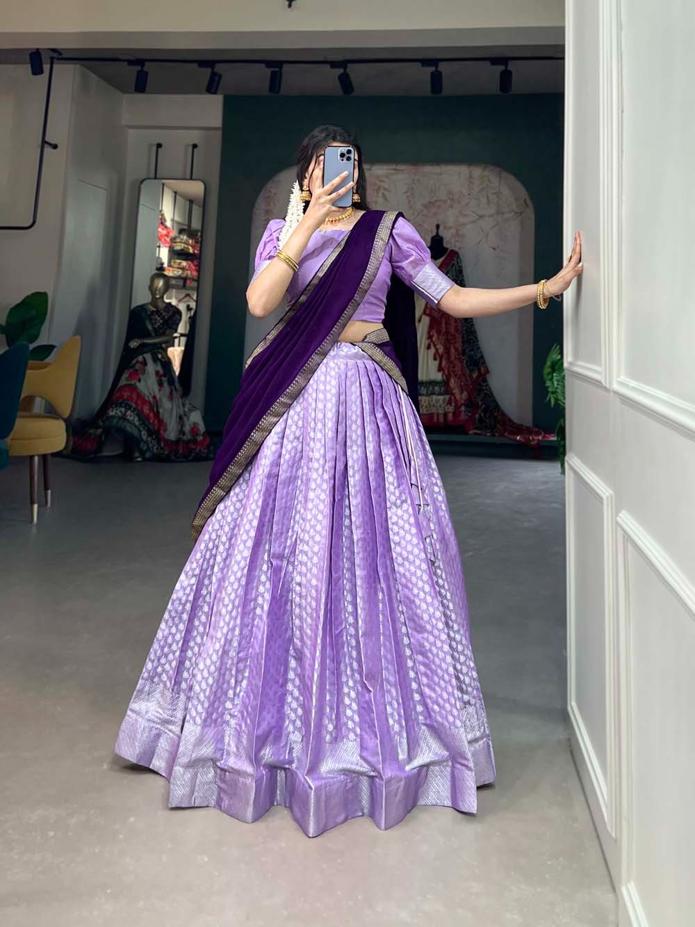 Captivating Lavender Jacquard Lehenga Choli Set - Graceful Weaves and Modern Flair