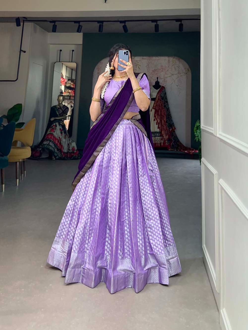 Captivating Lavender Jacquard Lehenga Choli Set - Graceful Weaves and Modern Flair