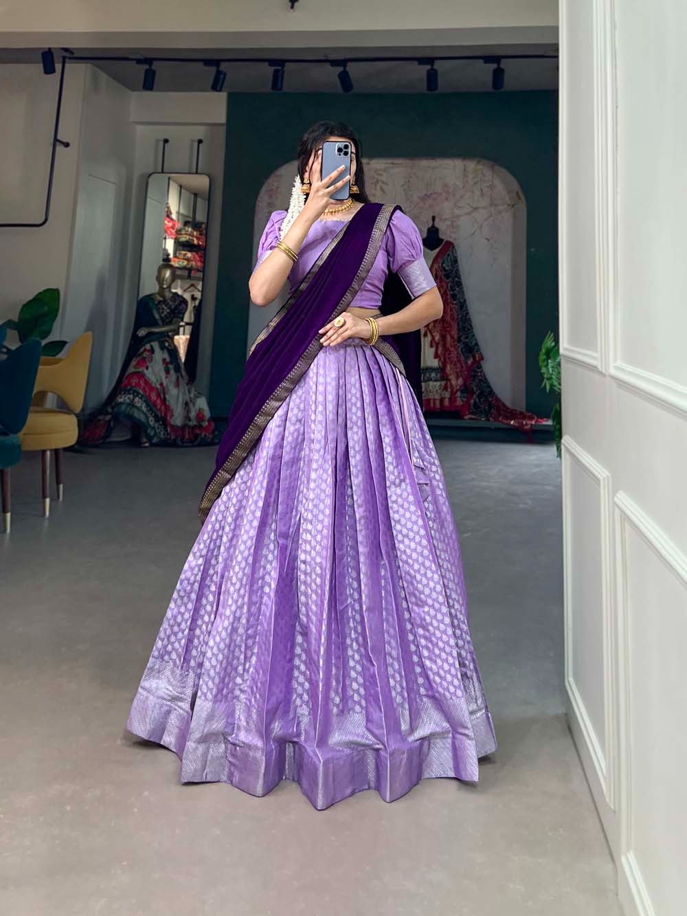 Captivating Lavender Jacquard Lehenga Choli Set - Graceful Weaves and Modern Flair