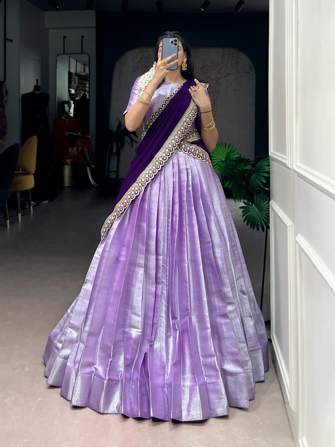 Lavender Jacquard Silk Lehenga Choli