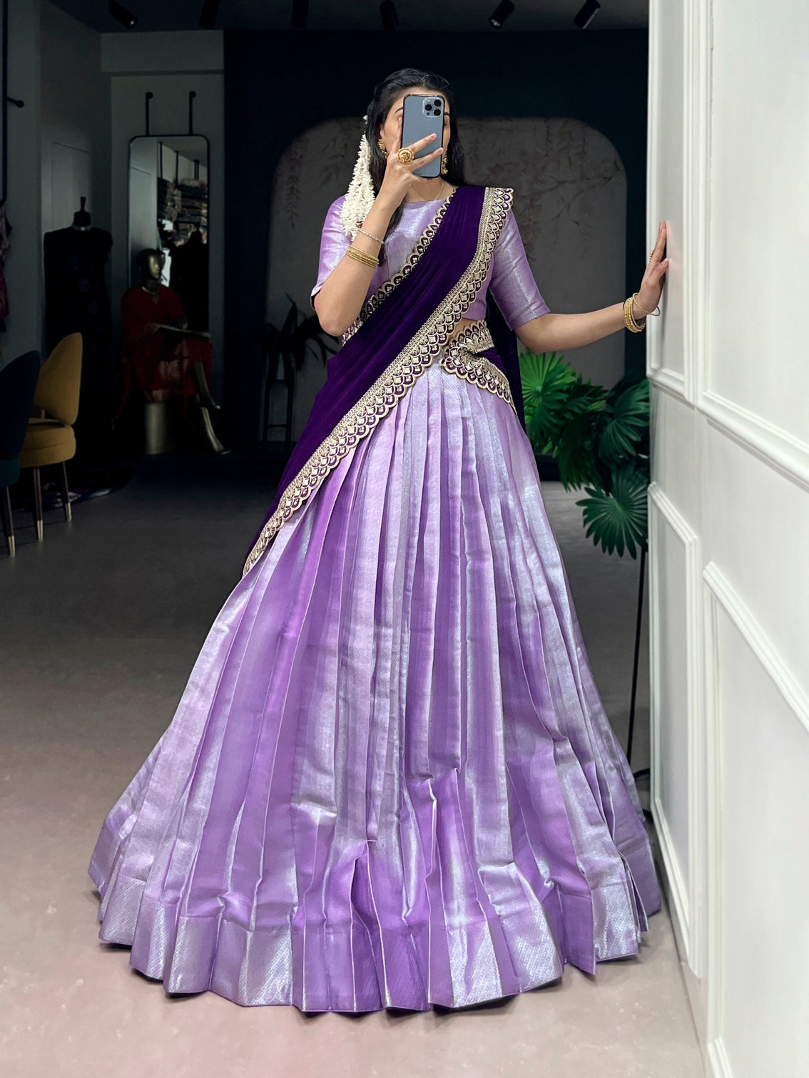 Lavender Jacquard Silk Lehenga Choli