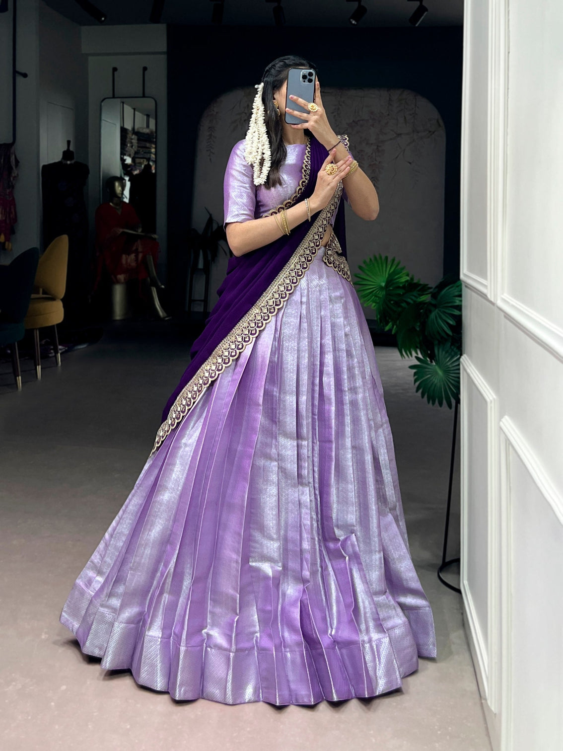 Lavender Jacquard Silk Lehenga Choli