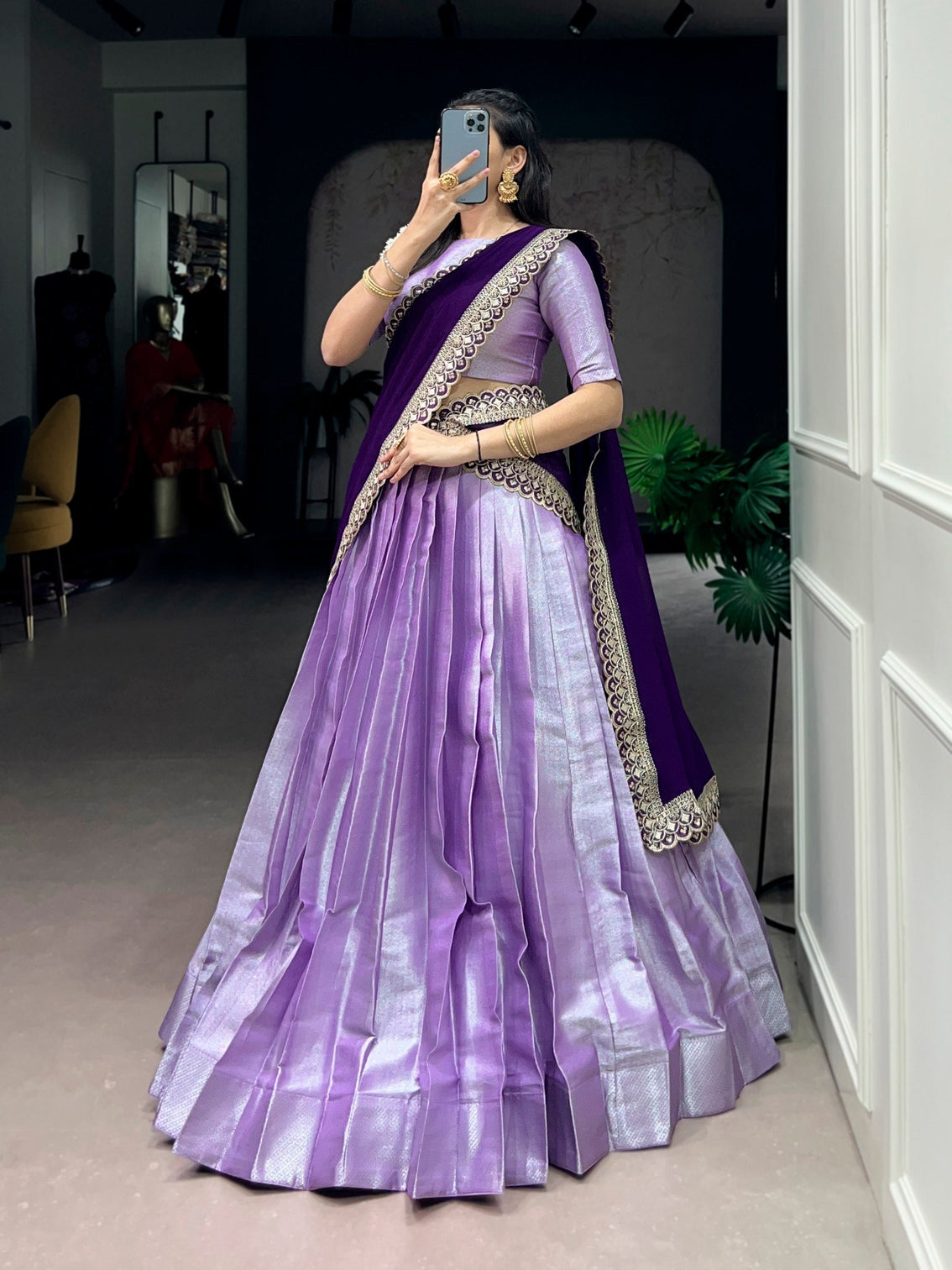 Lavender Jacquard Silk Lehenga Choli