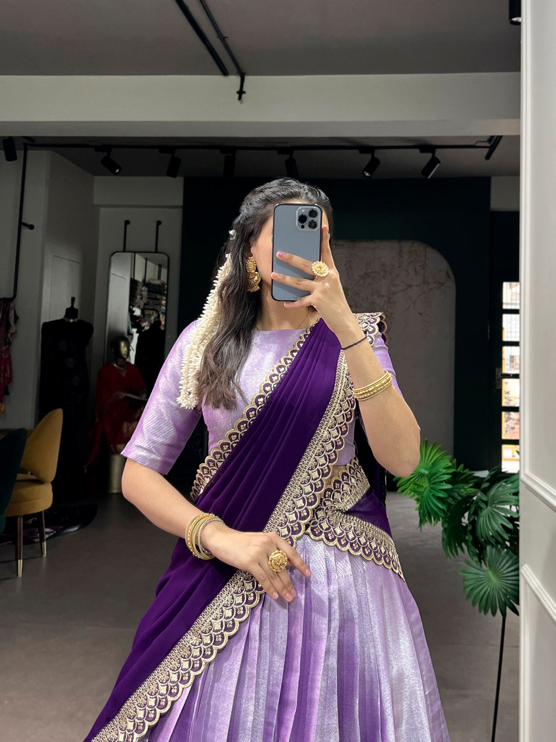 Lavender Jacquard Silk Lehenga Choli