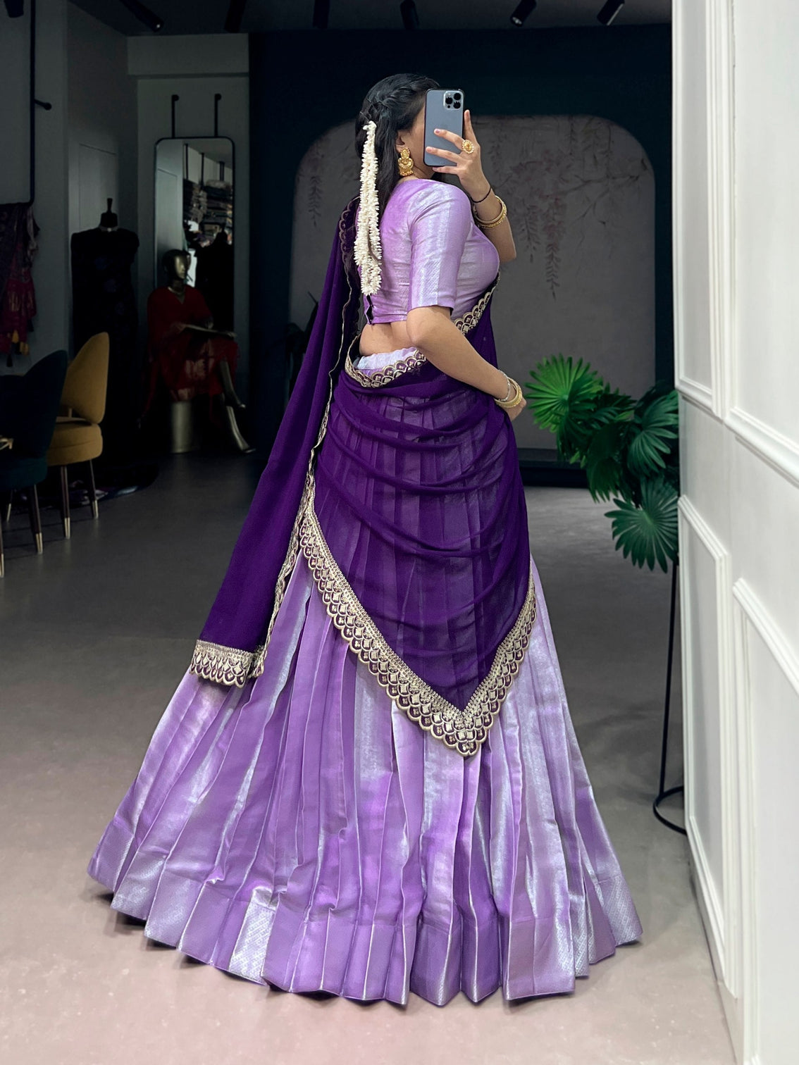 Lavender Jacquard Silk Lehenga Choli