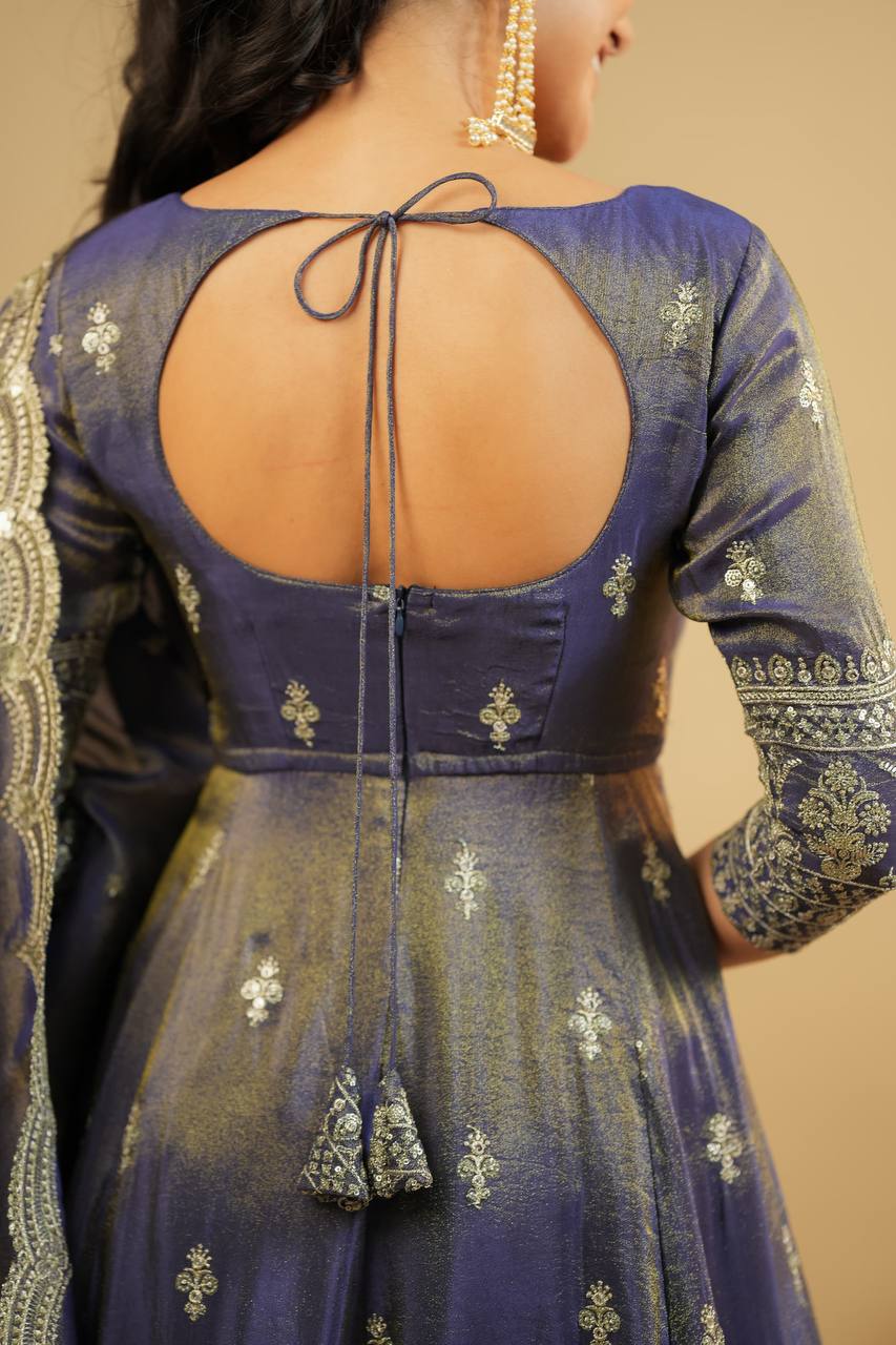Light Gray Luxury Cosmo Designer Anarkali Suit Set with Heavy Sequins & Thread Embroidery