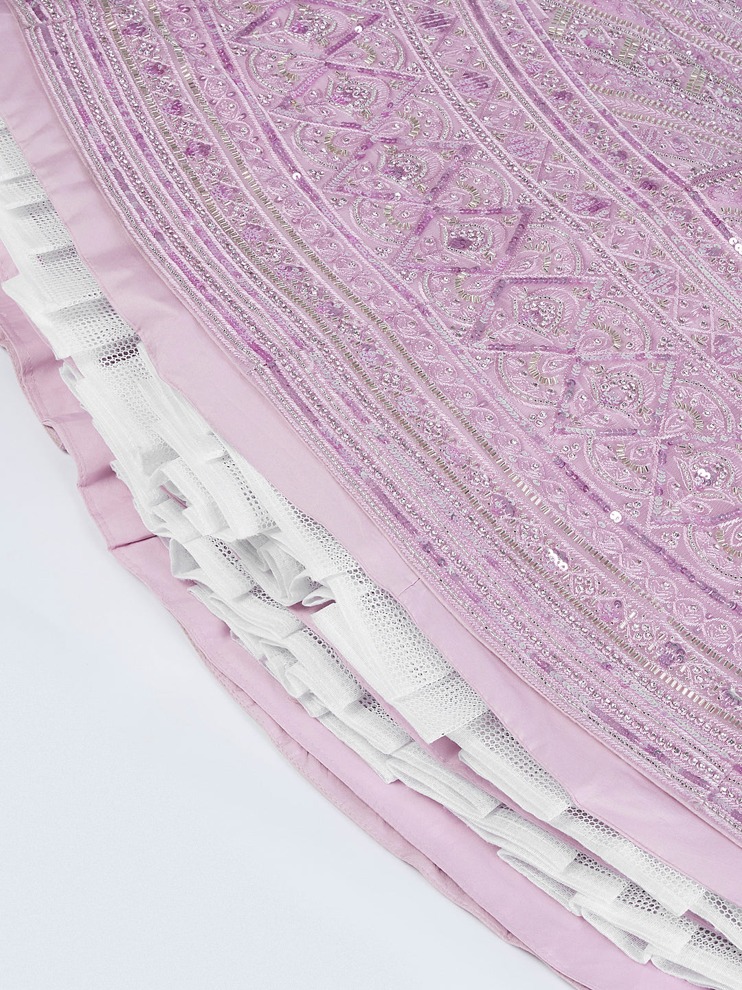 Lavender Net Lehenga Choli & Dupatta with Cutdana, Sequins & Zarkan Embroidery