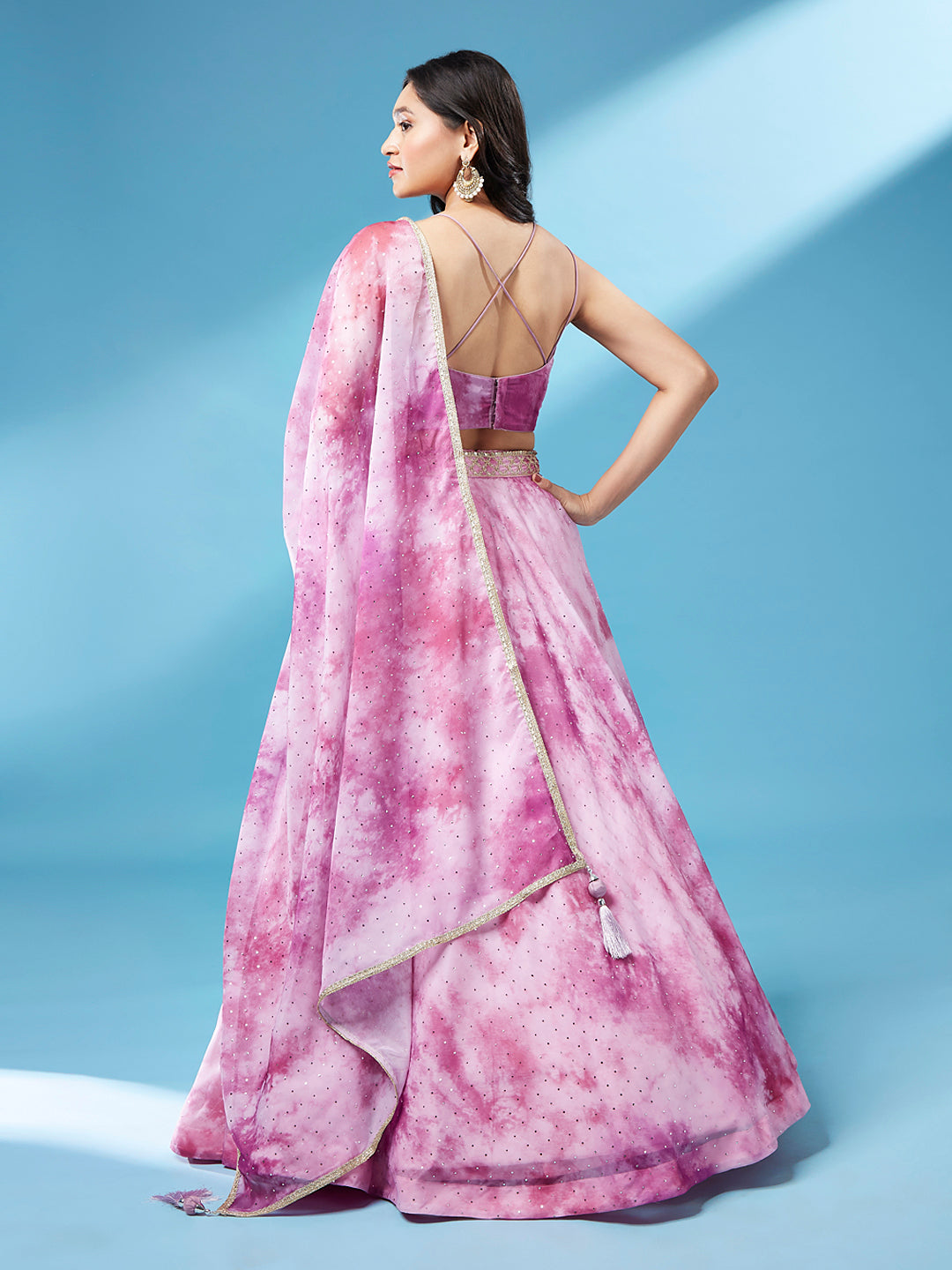 Lavender Organza Floral Printed Semi-Stitched Lehenga choli & Dupatta