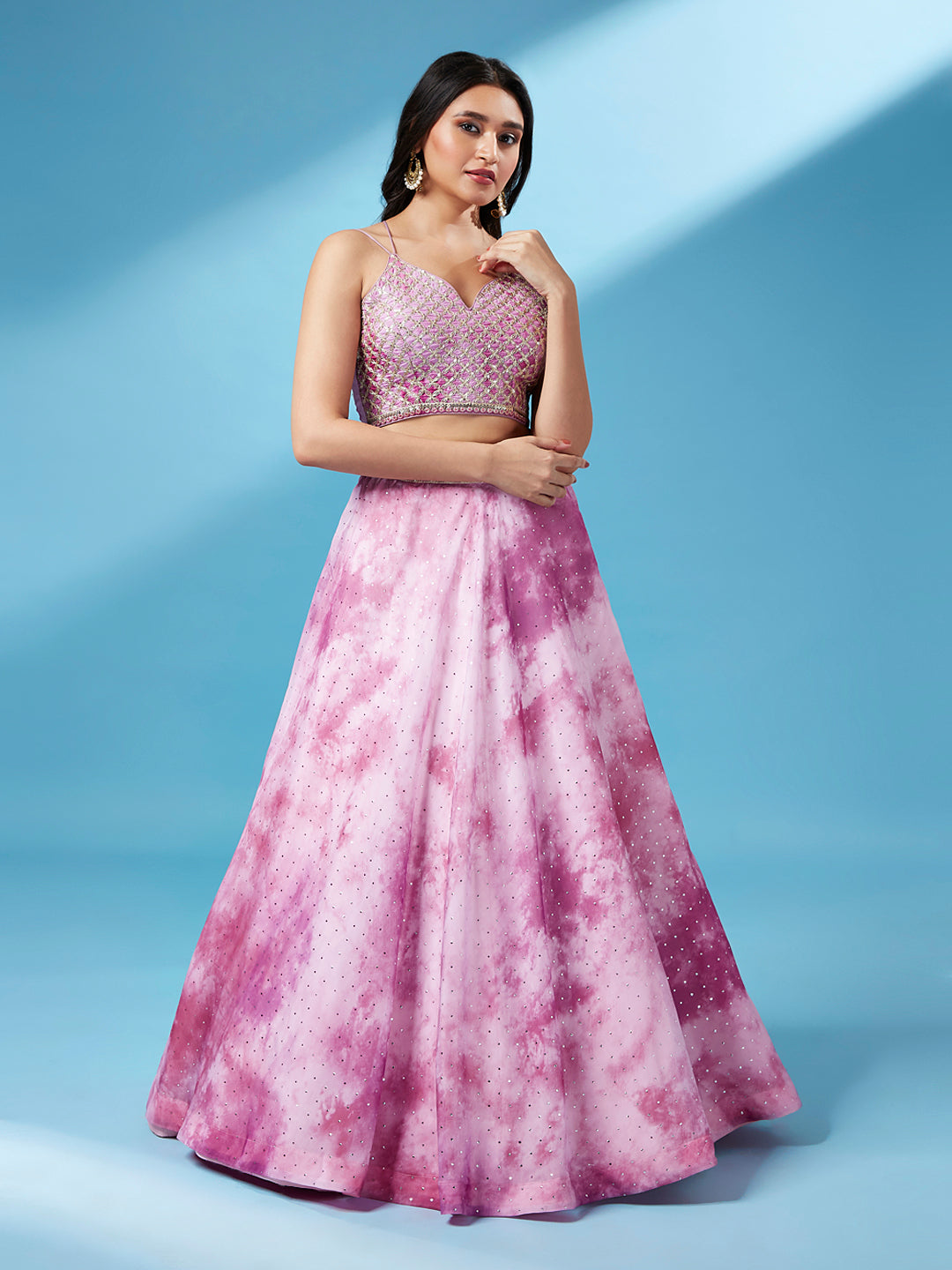 Lavender Organza Floral Printed Semi-Stitched Lehenga choli & Dupatta