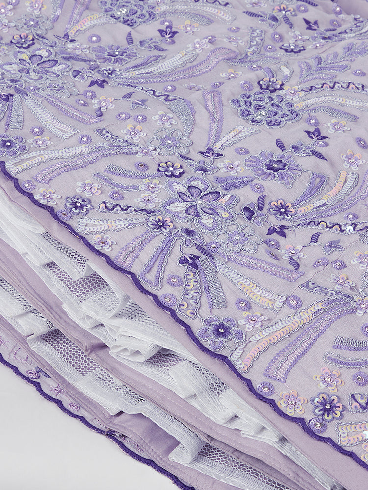 Lavender Organza Sequins embroidery Lehenga choli & Dupatta