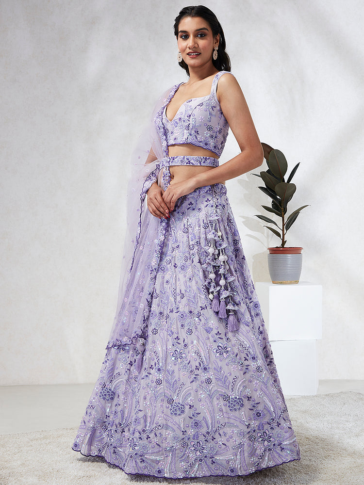 Lavender Organza Sequins embroidery Lehenga choli & Dupatta