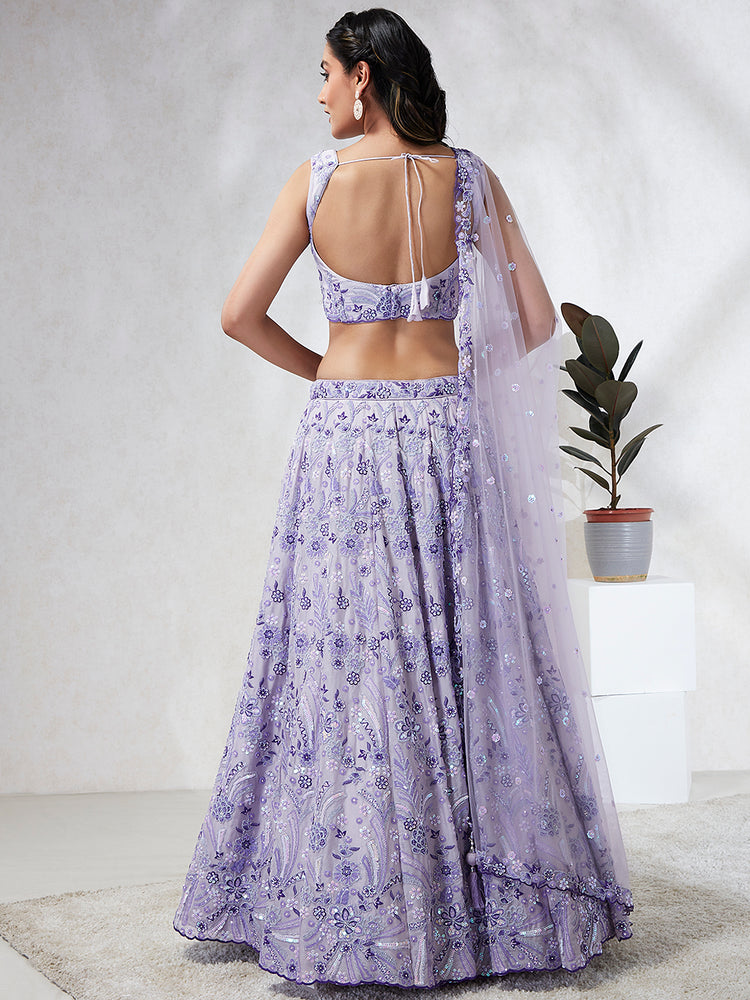 Lavender Organza Sequins embroidery Lehenga choli & Dupatta