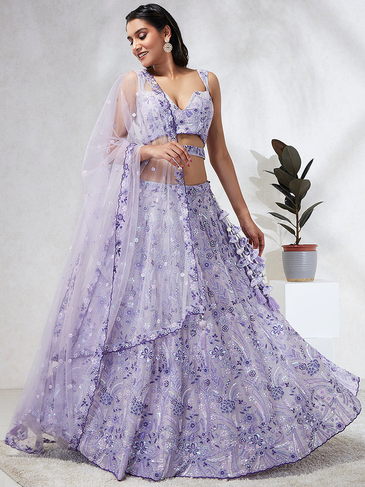 Lavender Organza Sequins embroidery Lehenga choli & Dupatta