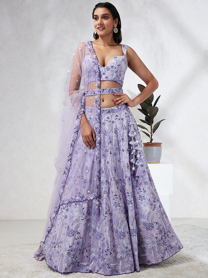Lavender Organza Sequins embroidery Lehenga choli & Dupatta