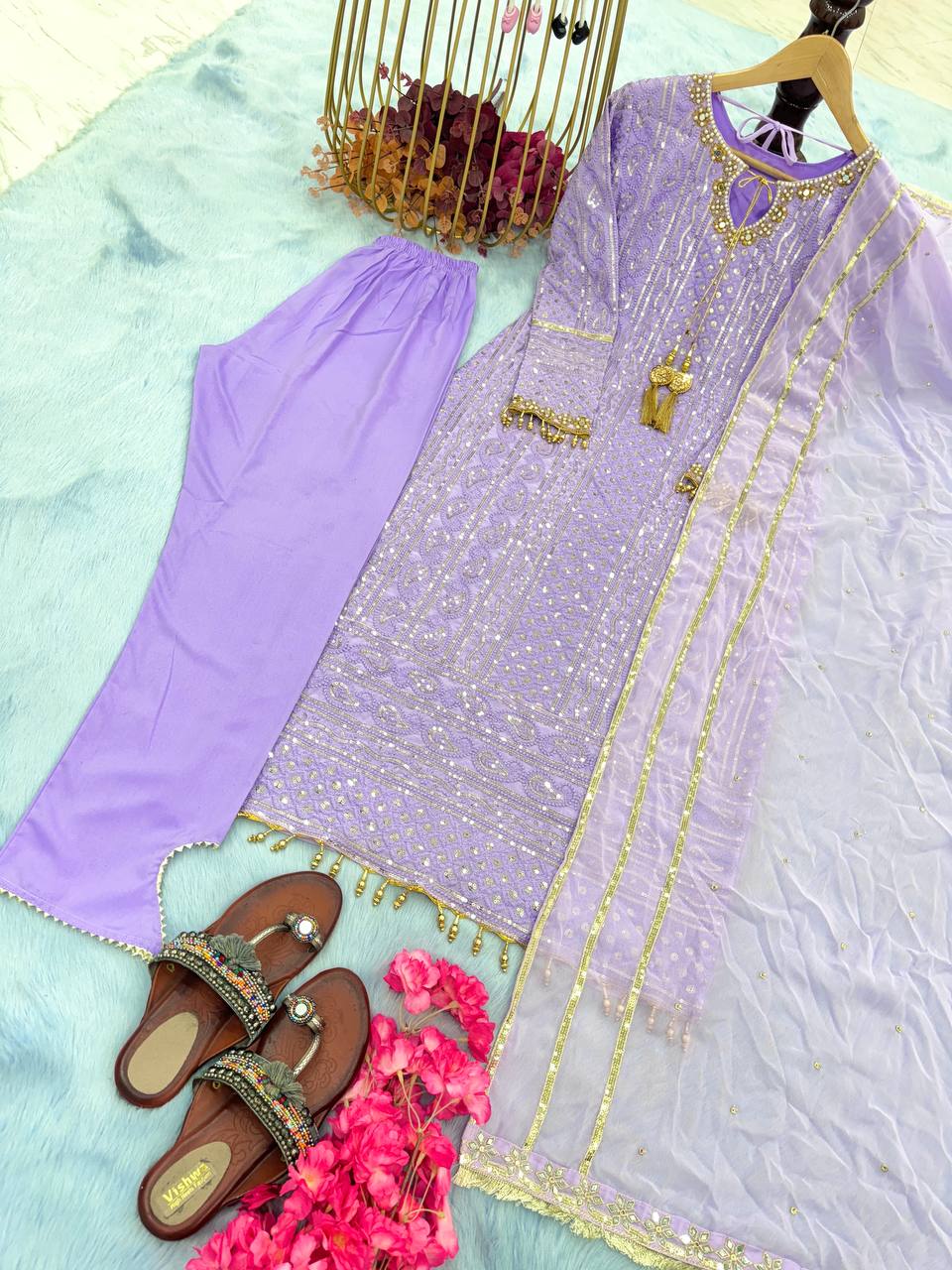 Lavender Premium Designer Readymade Suit Set