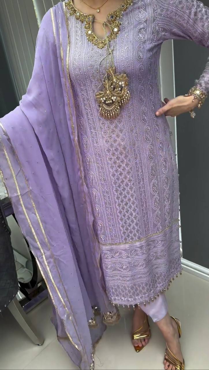 Lavender Premium Designer Readymade Suit Set