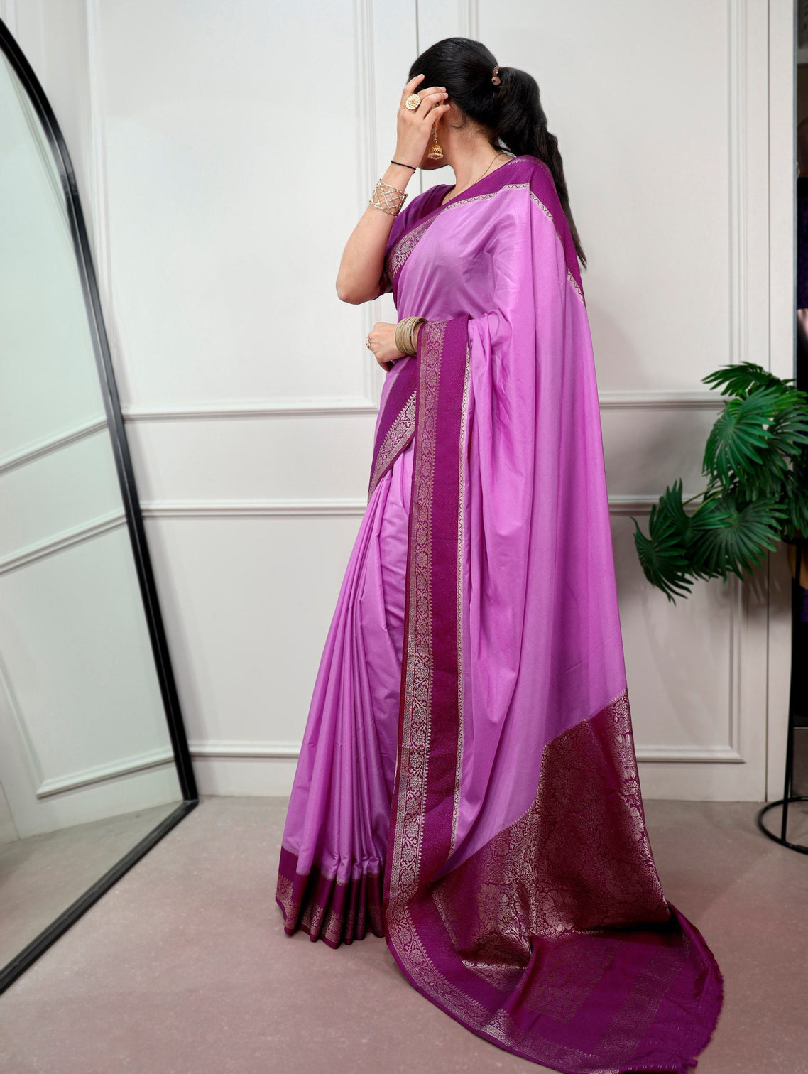 Lavender Saree with Zari Weaving Work
