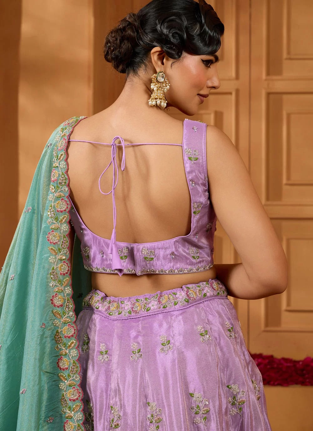Luxe lavender satin silk lehenga with beads sequin embroidery