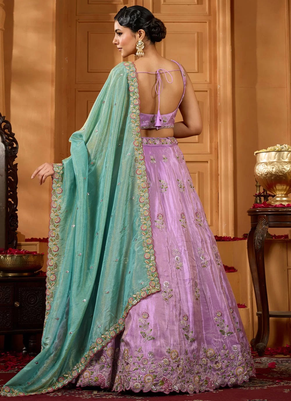Luxe lavender satin silk lehenga with beads sequin embroidery