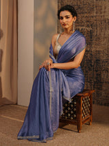 Libas Lavender Solid Satin Saree With Unstitched Blouse Piece