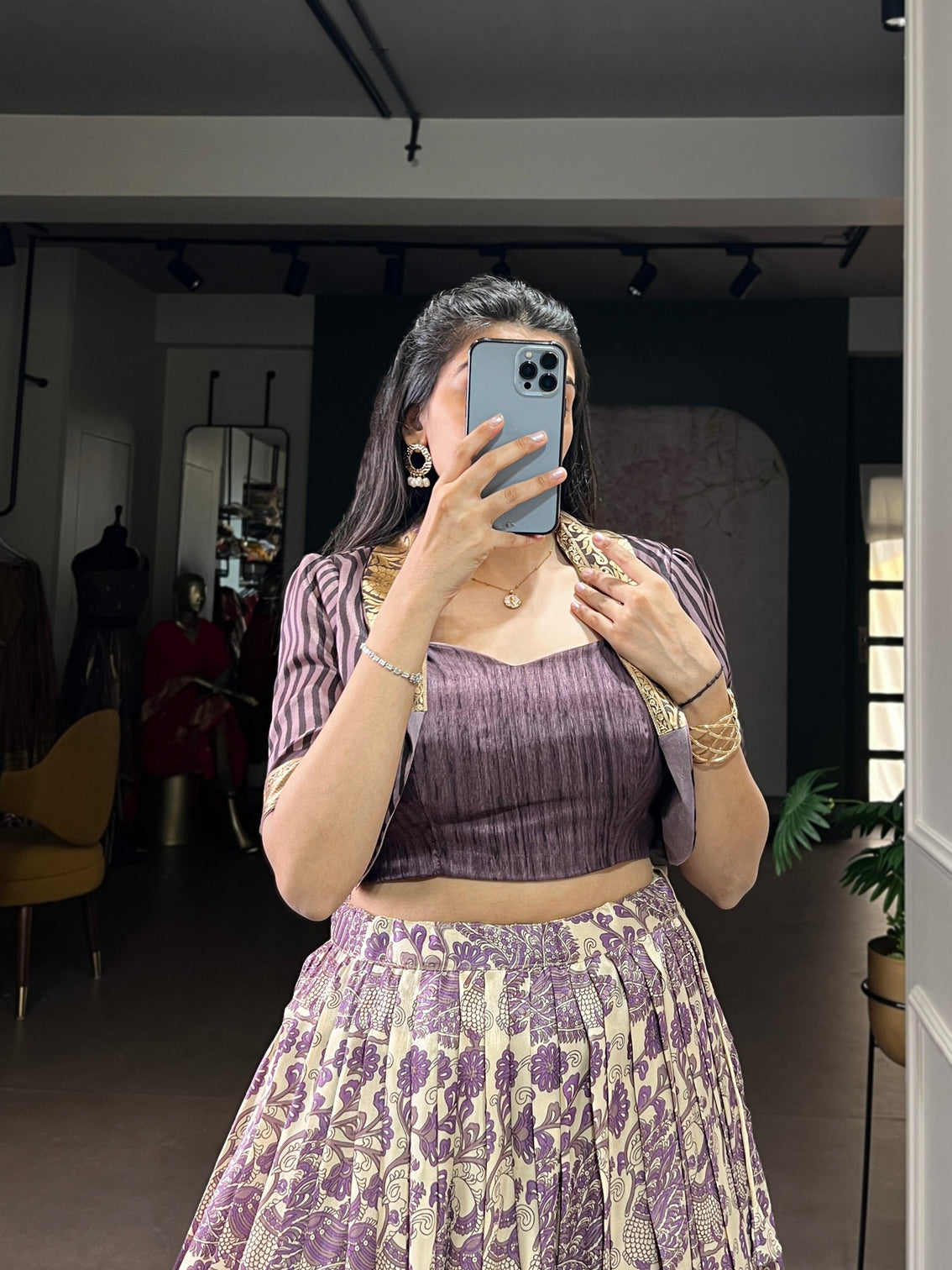 Lavender Tasar Silk Printed Lehenga Choli