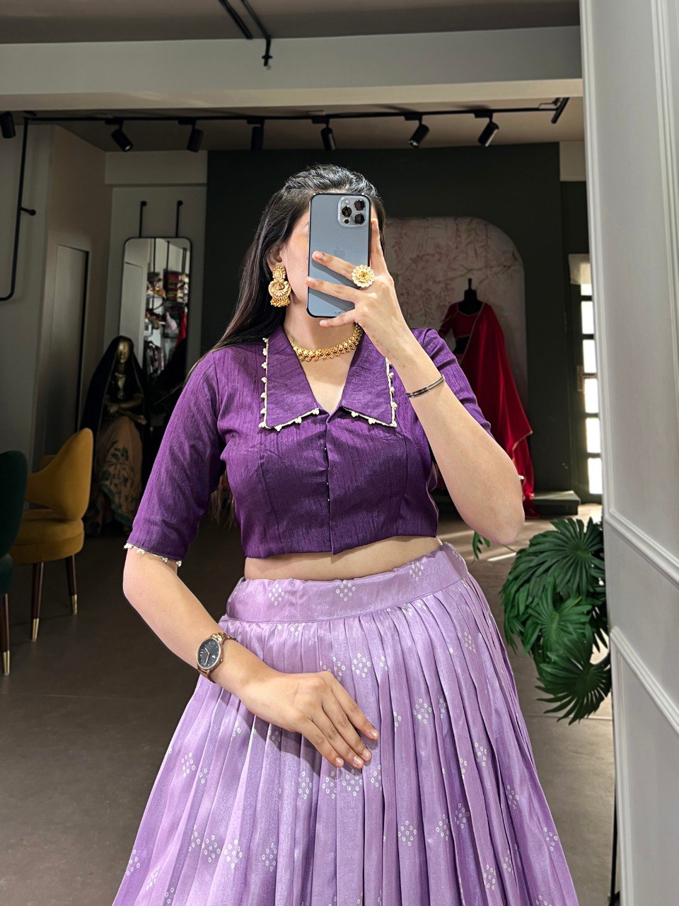 Lavender Timeless Elegance Dola Silk Kalamkari Lehenga Set